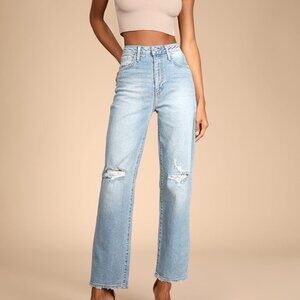 Lulus Just Black Generational Style Light Wash Distressed High Rise Dad Jeans